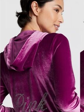 Velvet Hoodie with Embellished "Pink" Script cropped